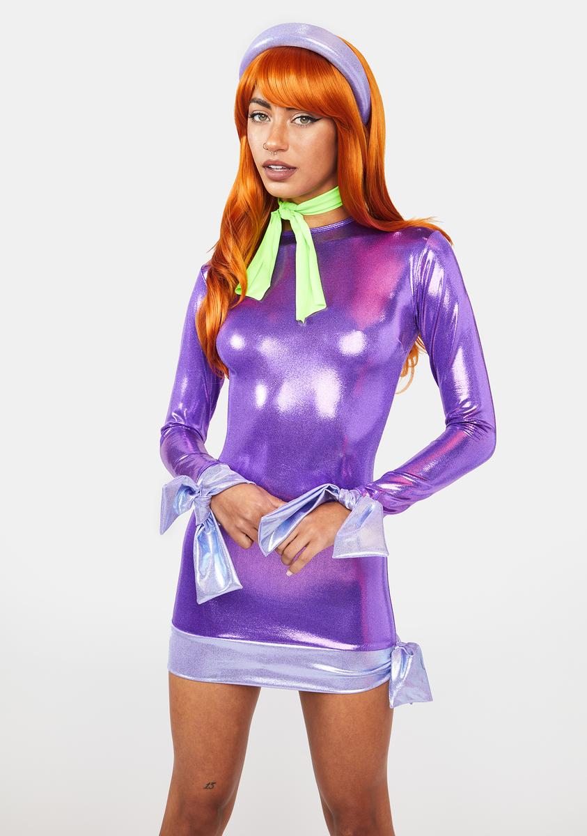 Sexy Model Detective Cartoon Character Costume Purple Metallic
