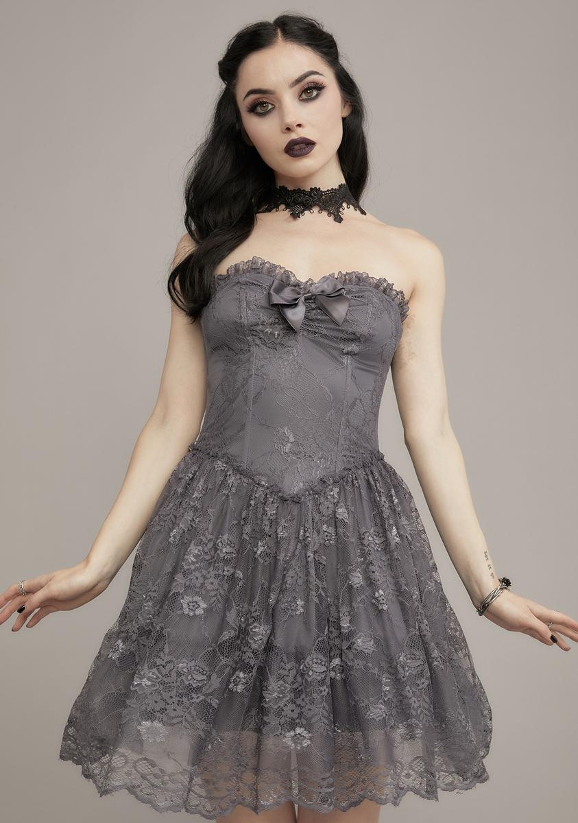 Widow Strapless Lace Mini Dress - Grey Widow Strapless Lace Mini Dress - Grey