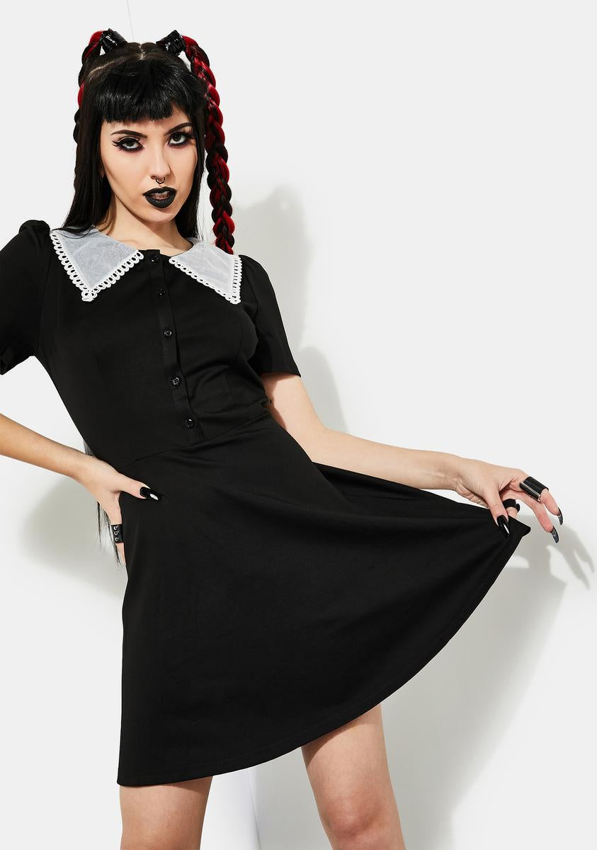 black skater dress white collar Aphratti Women's Long Sleeve Fall Dresses 2025 Casual Peter Pan Collar A  Line Fit and Flare Skater Goth Dress Black X-Small at Amazon Women's  Clothing store