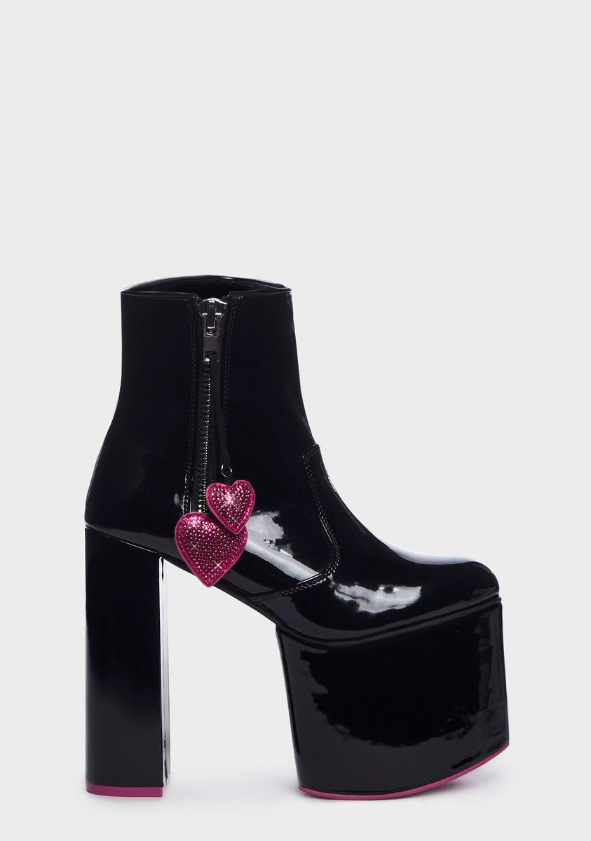 Sugar Thrillz Platform Ankle Boots With Heart Shaped Sole Black
