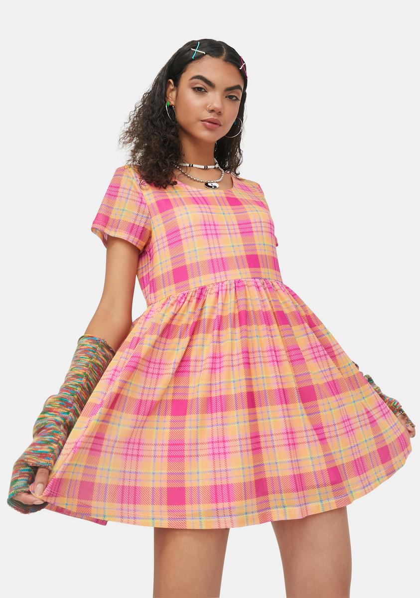 plaid babydoll dress 90s To Be Loved By You Plaid Babydoll Dress - Pink and White, XLarge | Hazel and Olive