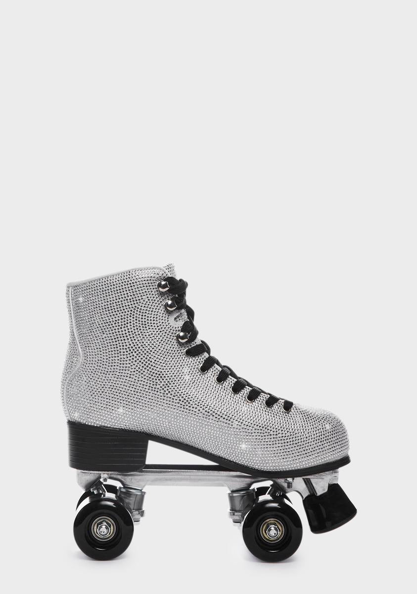 Rhinestone Lace Up Roller Skates Silver Dolls Kill