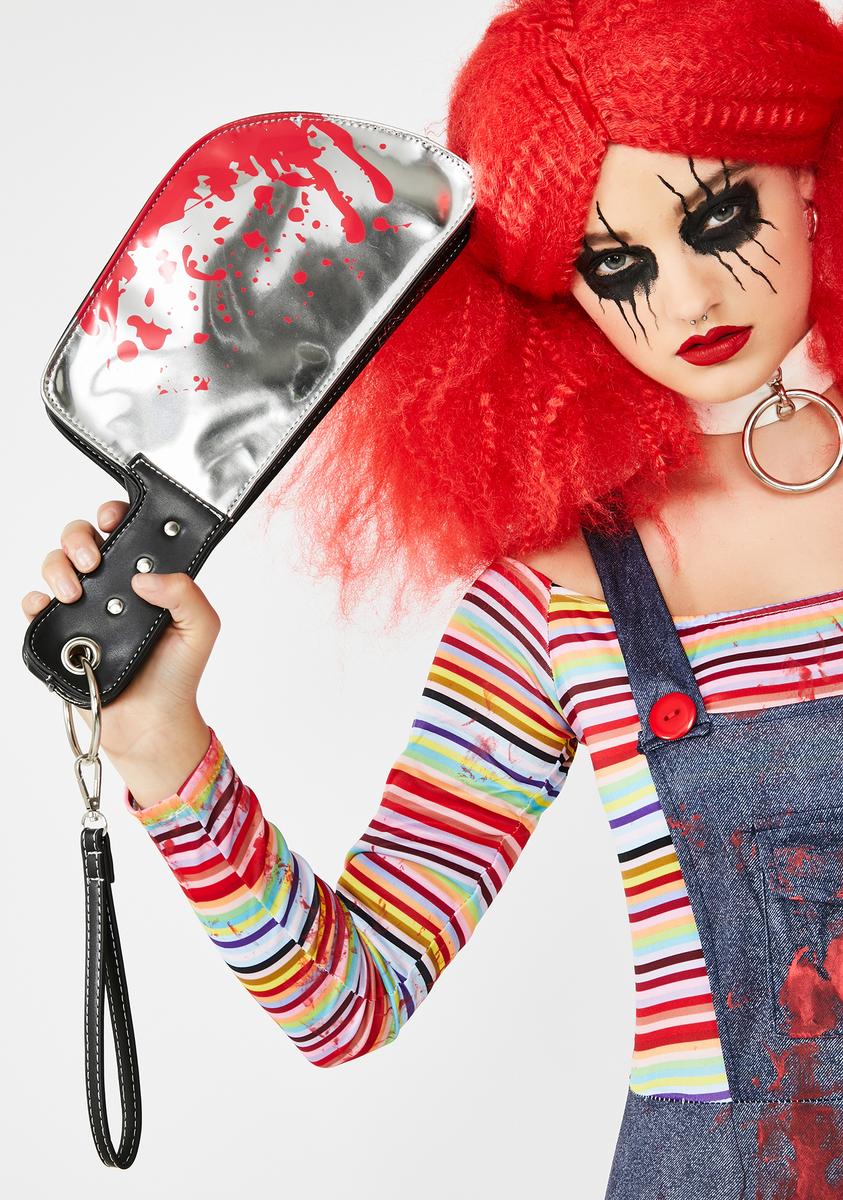 Halloween Dolls Kill Bloody Machete Clutch Bag Silver