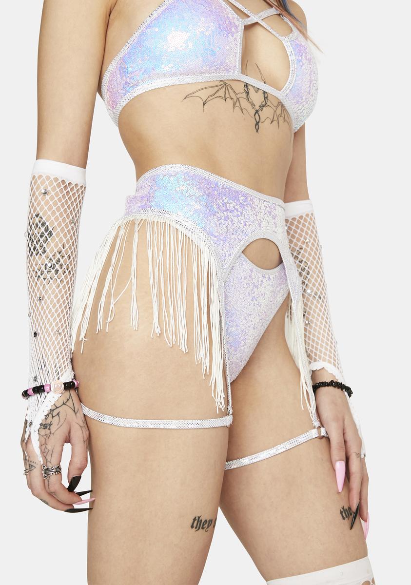 Roma Iridescent Sequin Fringe Trim Garter Belt - White/Multi Dolls Kill Roma Iridescent Sequin Fringe Trim Garter Belt - White/Multi Dolls Kill