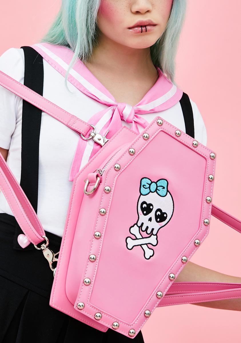 coffin mini backpack Sugar Thrillz Pink Skull Coffin Backpack