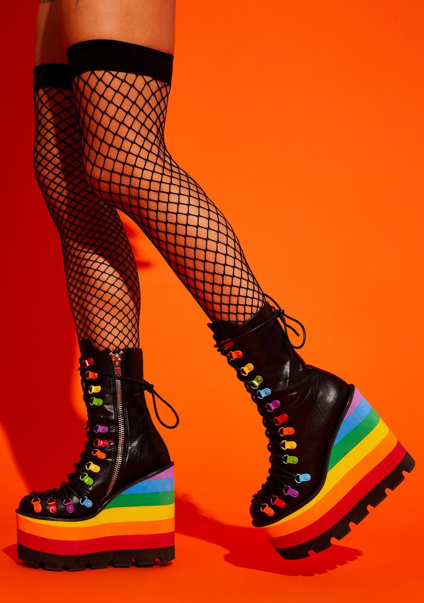 Club Exx Lace Up Rainbow Platform Ankle Boots - Black – Dolls Kill