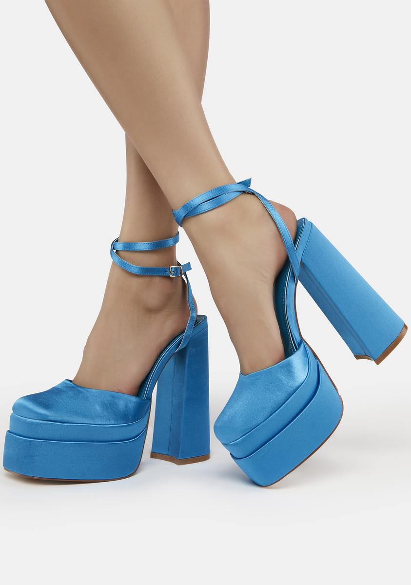 SIMMI Satin Stacked Platform Heels Blue – Dolls Kill