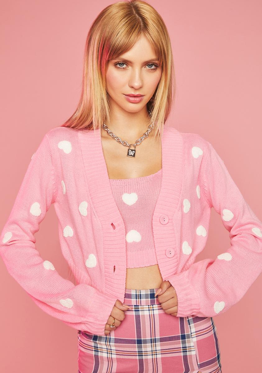 Sugar Thrillz Heart Cropped Sweater Set - Pink – Dolls Kill