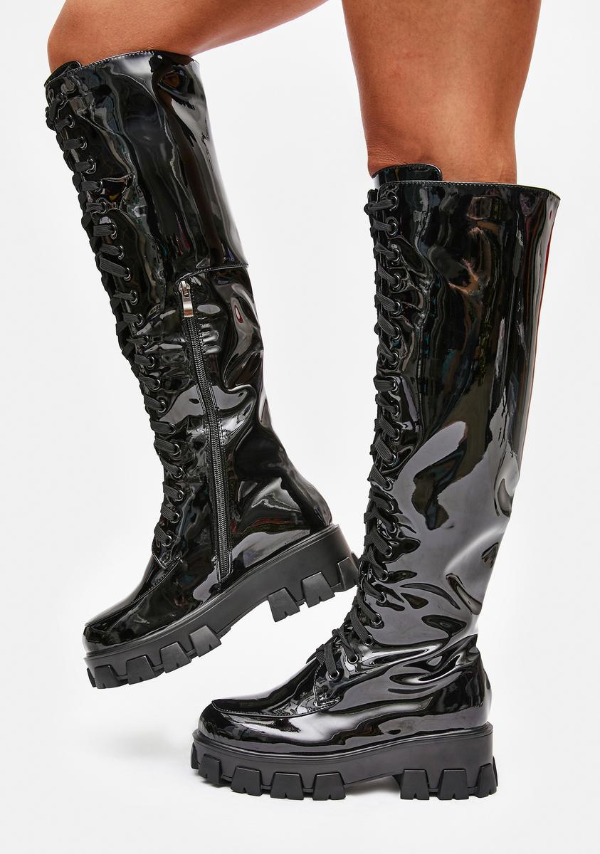 AZALEA WANG Thigh High Vegan Leather Boots - Black – Dolls Kill