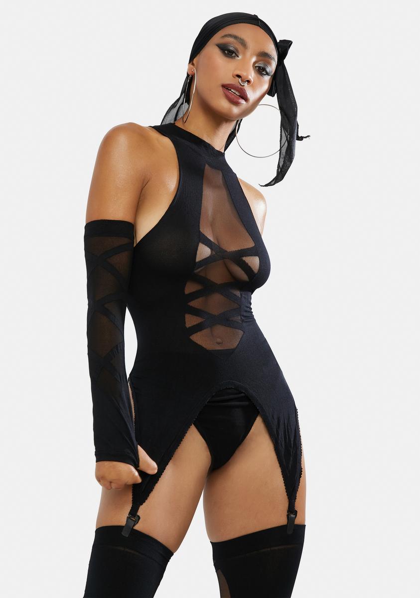 Sheer Criss Cross Garter Cami & Gloves & Stockings - Black Dolls Kill Sheer Criss Cross Garter Cami & Gloves & Stockings - Black Dolls Kill