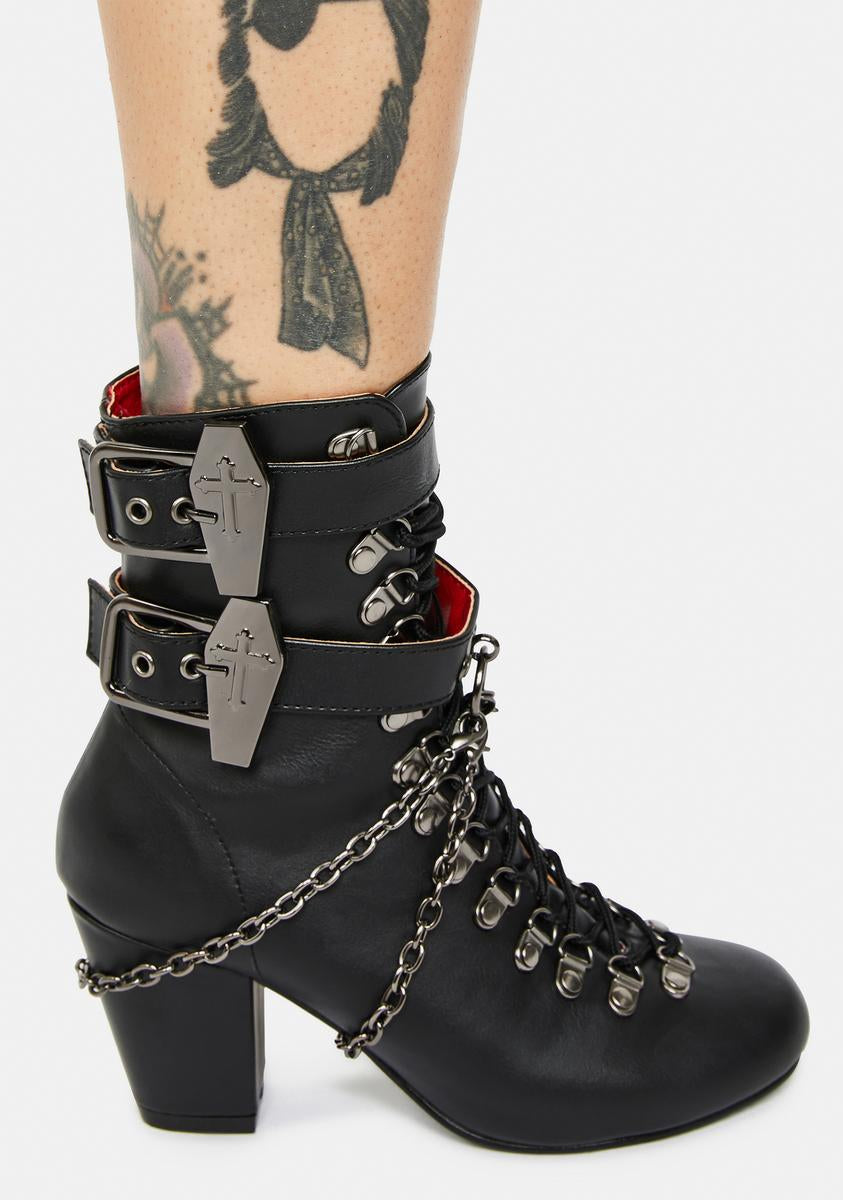 Demonia Vivika 128 Coffin Strap Chain Lace Up Boots – Dolls Kill