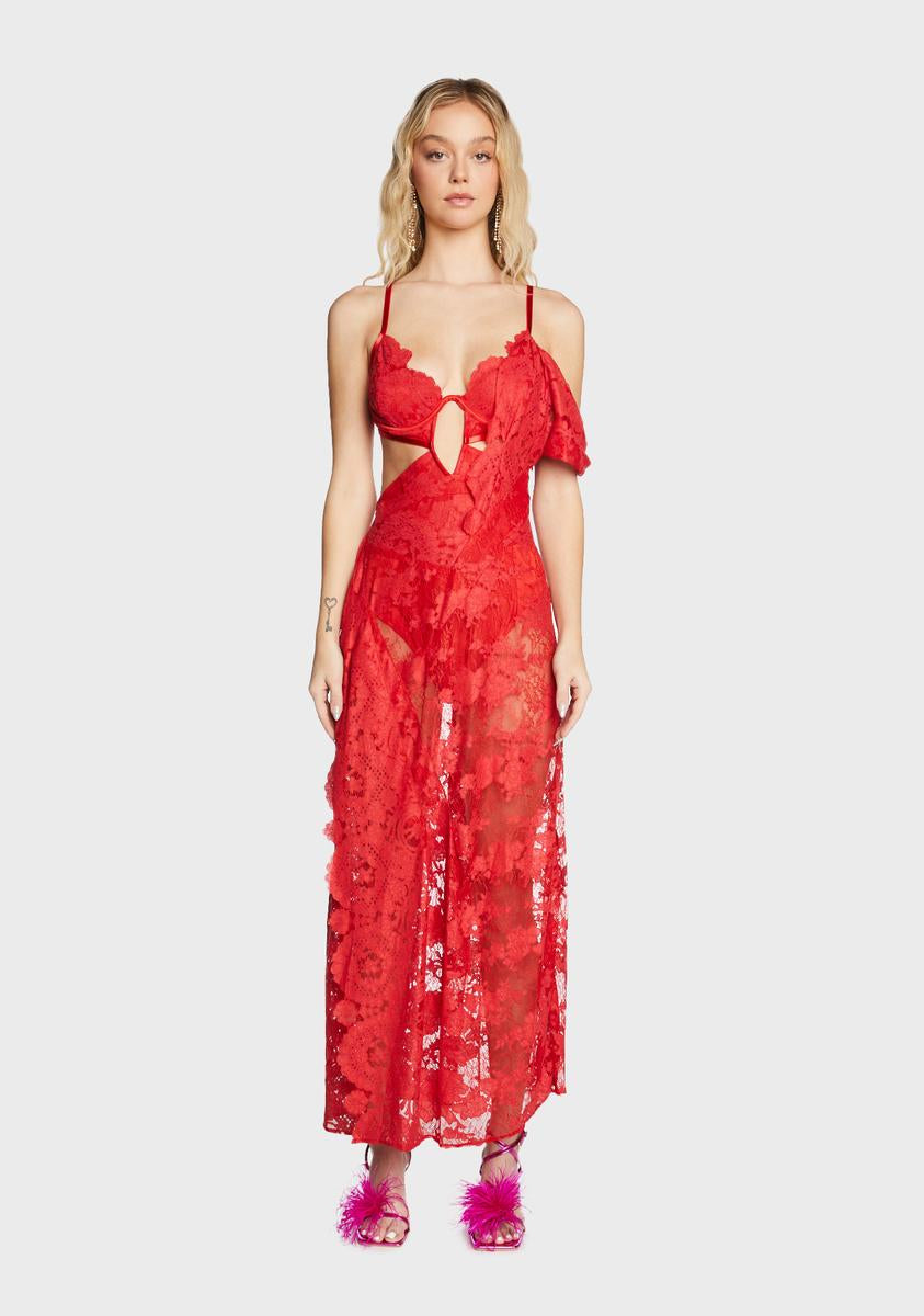 For Love & Lemons Lace Cutout Maxi Dress - Red For Love & Lemons Lace Cutout Maxi Dress - Red