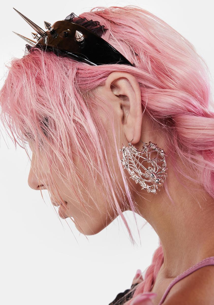 Spider Heart Earrings Silver Dolls Kill