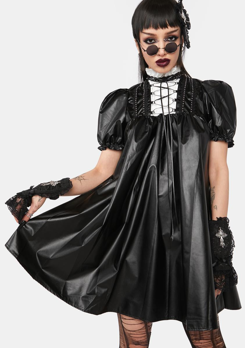 Dark In Love Vegan Leather Lace Up Mini Dress - Black Dolls Kill Dark In Love Vegan Leather Lace Up Mini Dress - Black Dolls Kill