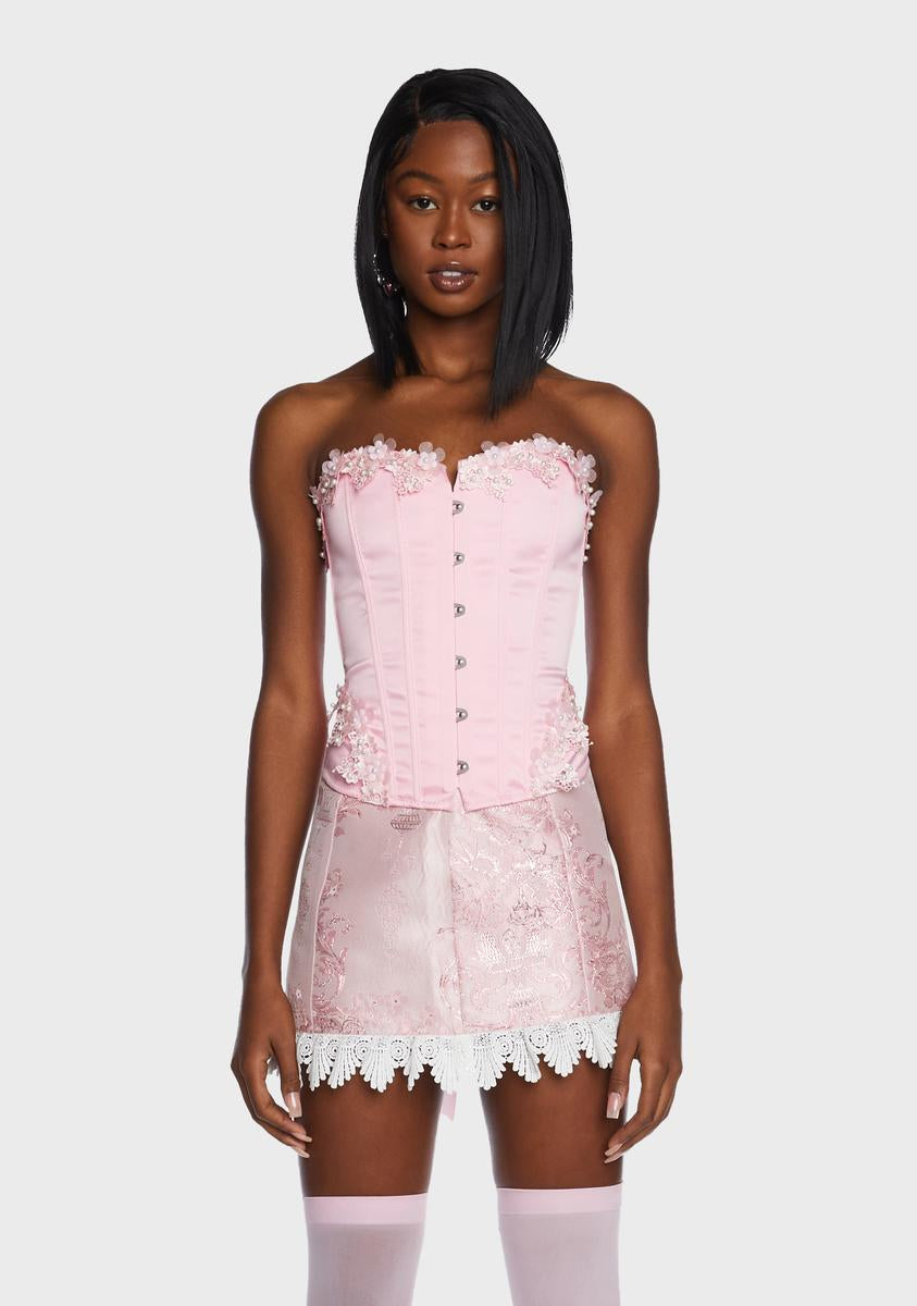 Sugar Thrillz Satin 3D Floral Applique Corset - Pink – Dolls Kill