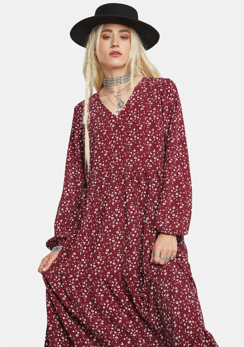 Glamorous Maroon Ditsy Floral Print Maxi Dress – Dolls Kill