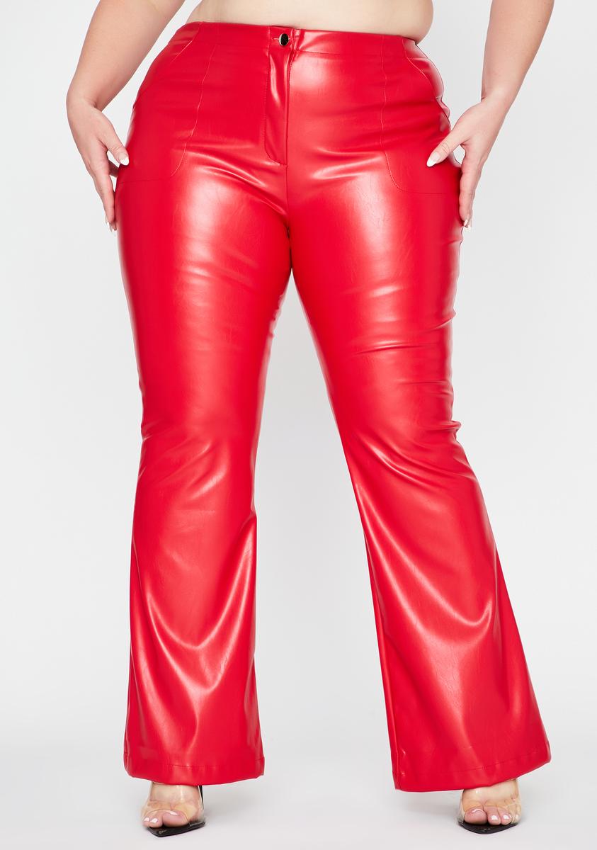 Plus Size Vegan Leather PU High Waist Flare Pants Red Dolls Kill