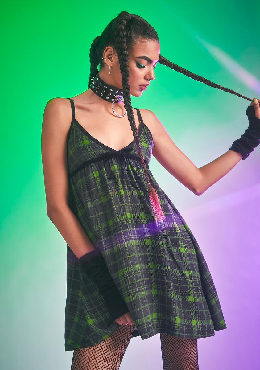 Horoscopez Taurus Plaid Babydoll Dress - Green Horoscopez Taurus Plaid Babydoll Dress - Green