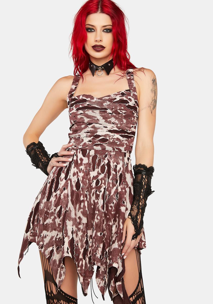 Dark In Love Distressed Blood Print Mini Dress