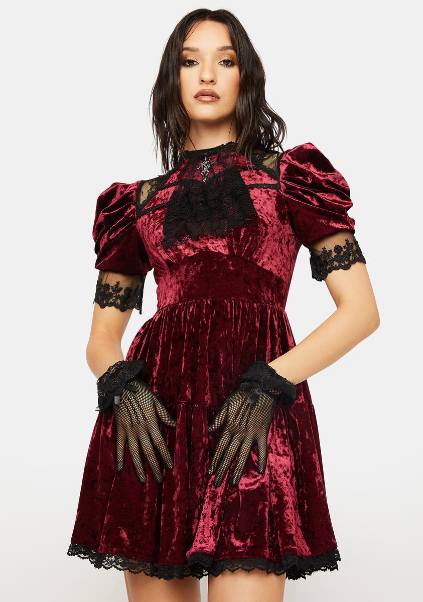 Dark In Love Velvet Lace Trim Sweetheart Mini Dress Red – Dolls Kill