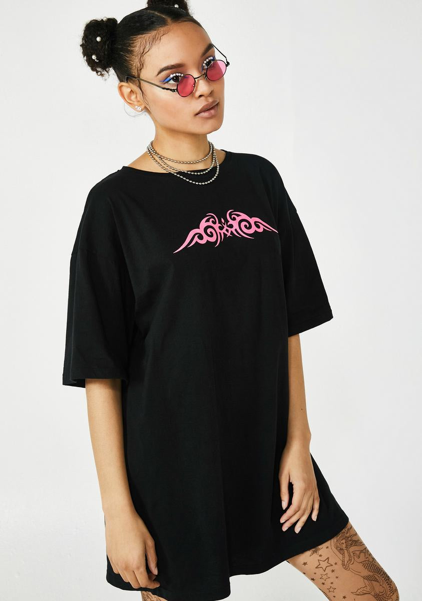 motel rocks t shirt dress Sunny Kiss Tee in Black and Red Cosmos