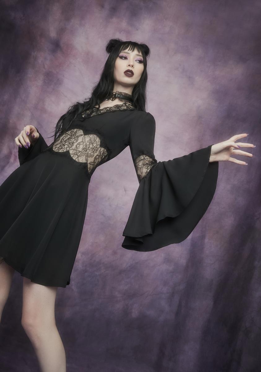 Widow Gothic Lace Bell Sleeve Mini Dress - Black Dolls Kill Widow Gothic Lace Bell Sleeve Mini Dress - Black Dolls Kill