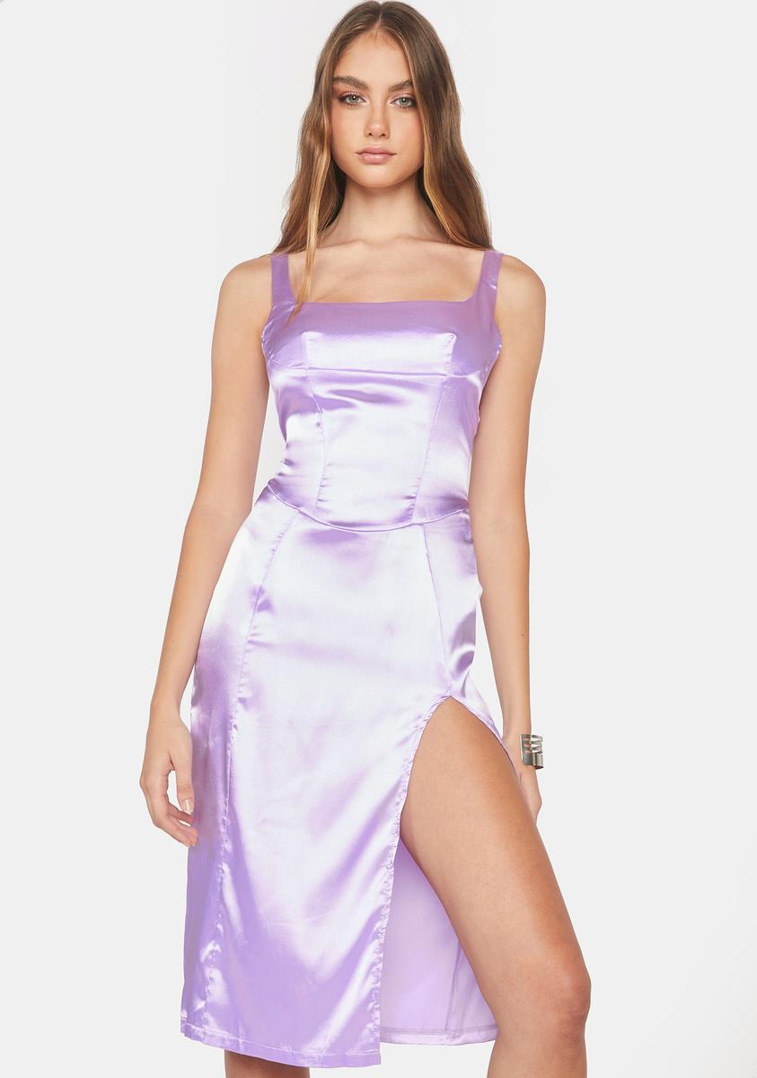 Satin Corset Stitch Leg Slit Midi Dress Satin Corset Stitch Leg Slit Midi Dress