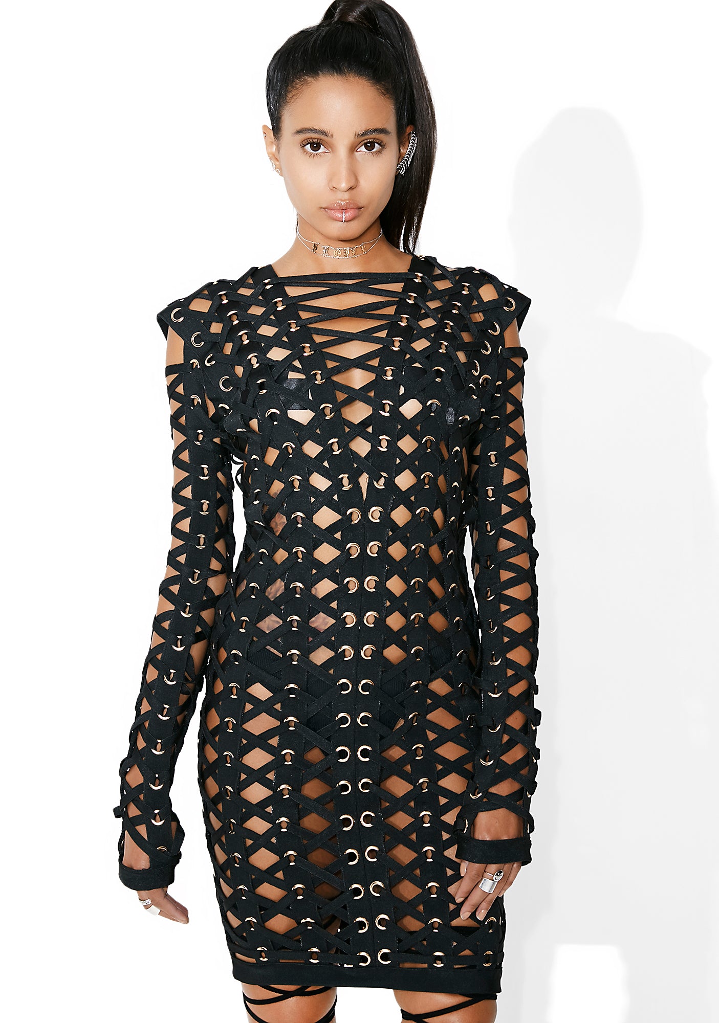 caged bodycon dress Black Cage High Neck Bodycon Dress