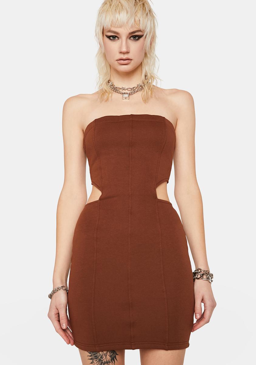 Cutout Bodycon Structured Tube Dress Brown  Dolls Kill
