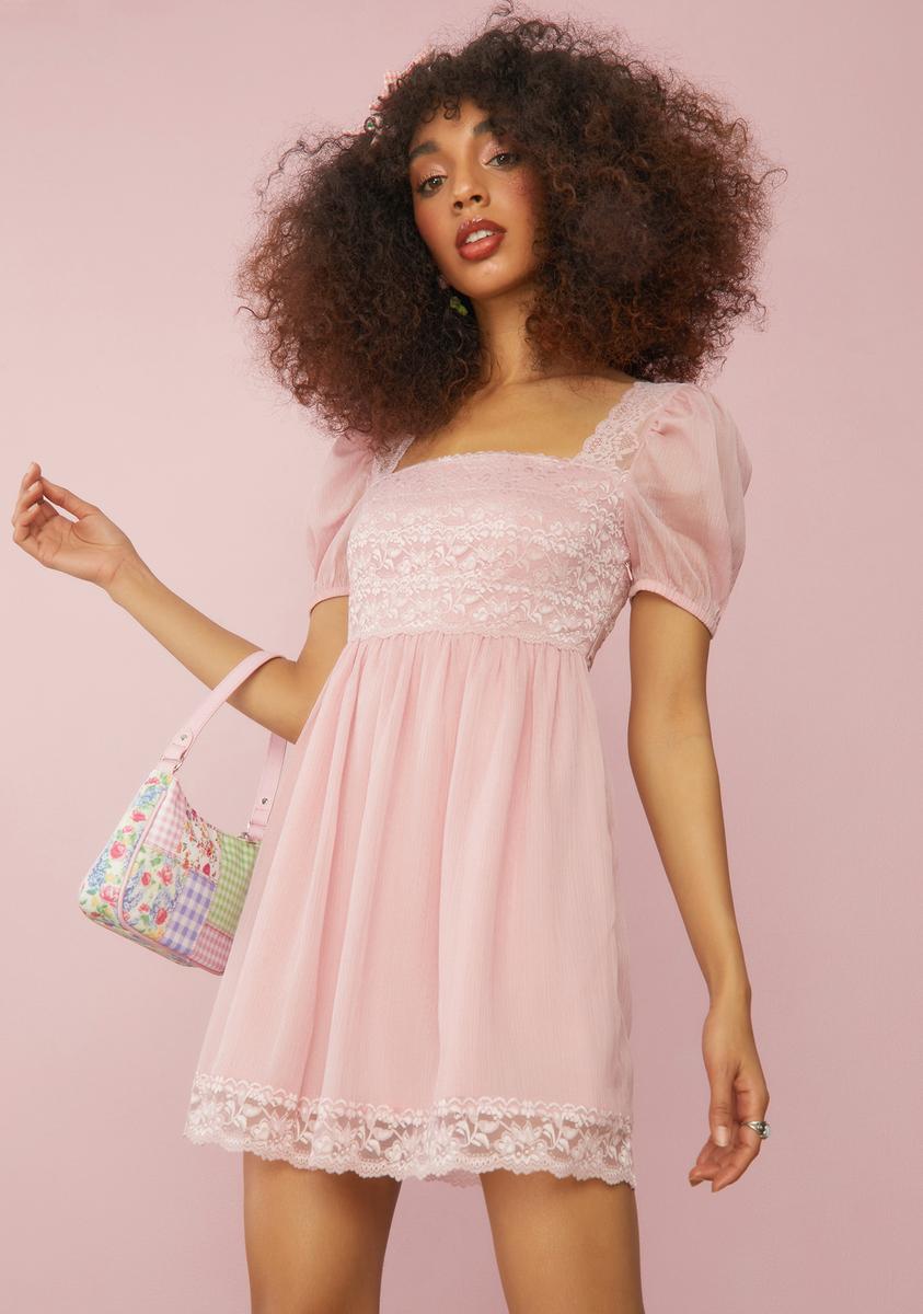 Sugar Thrillz Lace Babydoll Dress - Light Pink