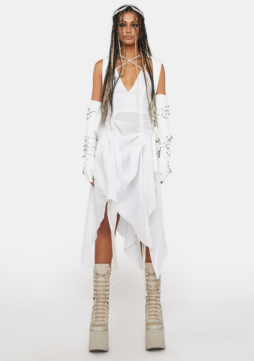 Darker Wavs Ruched Midi Dress With Rope Detail Darker Wavs Ruched Midi Dress With Rope Detail