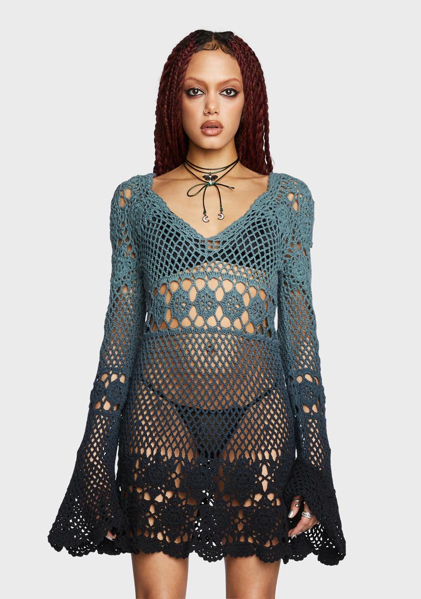 Widow Crochet Mini Dress - Green Dolls Kill Widow Crochet Mini Dress - Green Dolls Kill