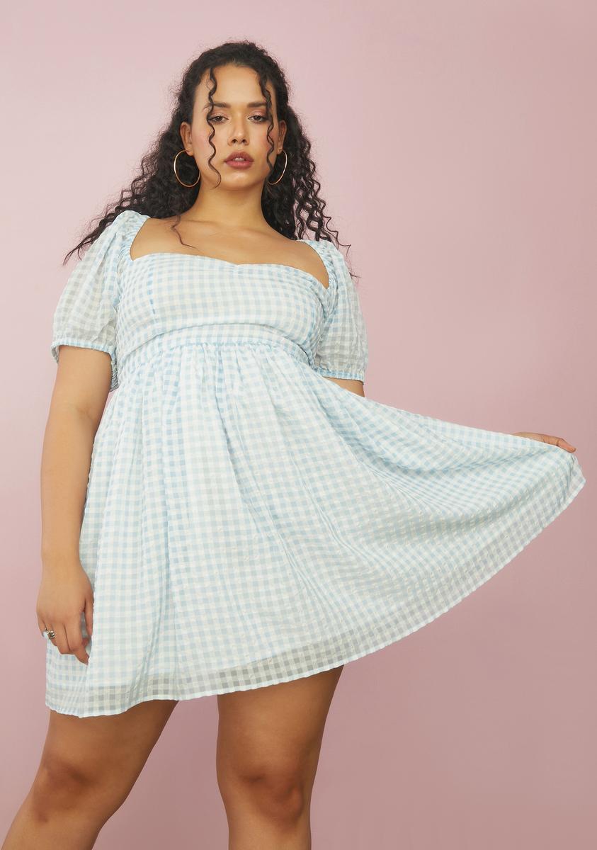 Plus Size Sugar Thrillz Gingham Puff Sleeve Babydoll Dress Plus Size Sugar Thrillz Gingham Puff Sleeve Babydoll Dress