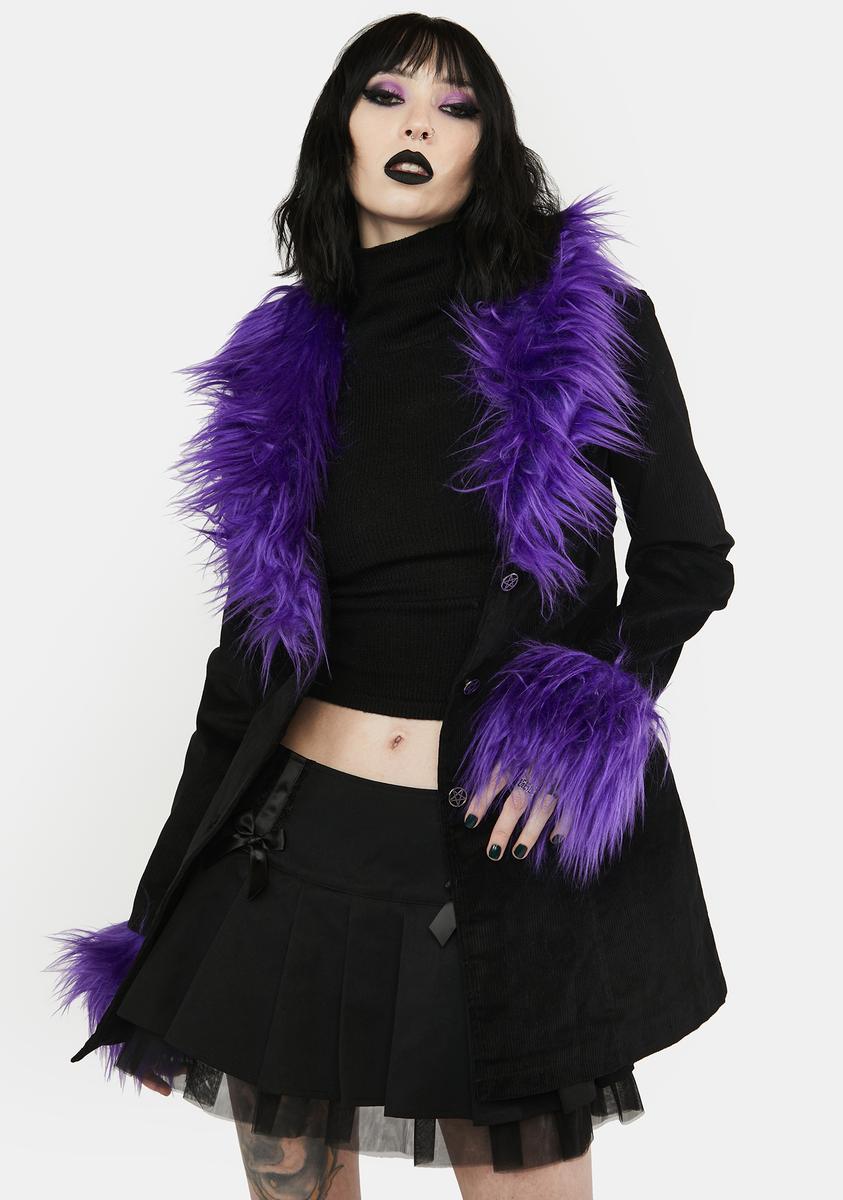 The Grave Girls Corduroy Jacket With Faux Fur Trim Black Purple Dolls Kill