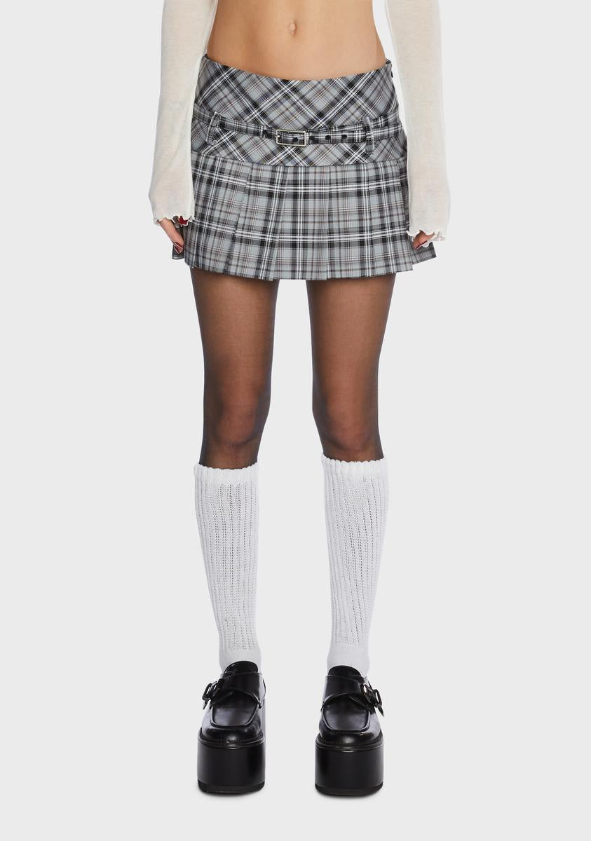 Expired Girl Plaid Low Waist Pleated Mini Skirt Grey Dolls Kill