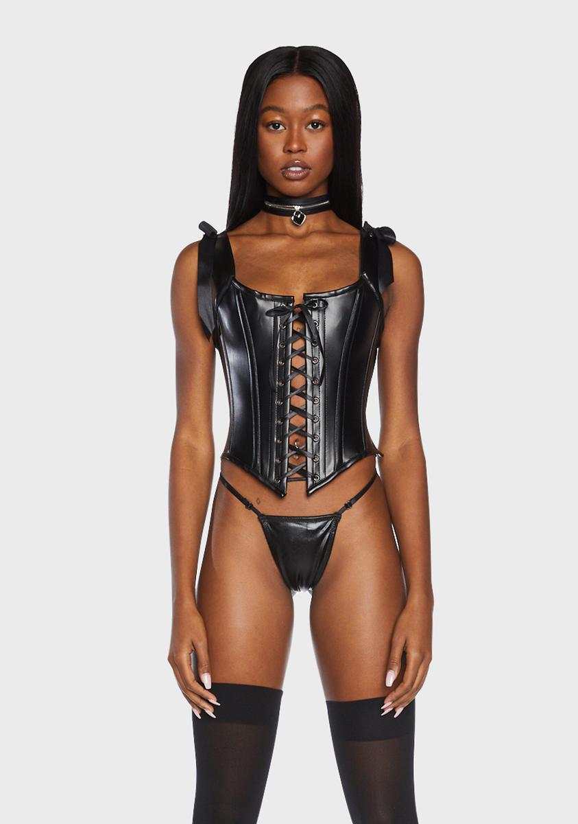Daisy Corsets Vegan Leather Lcae Up Bustier Black – Dolls Kill