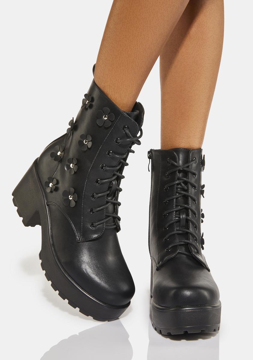 Koi Footwear Flower Platform Zip Boots - Black – Dolls Kill