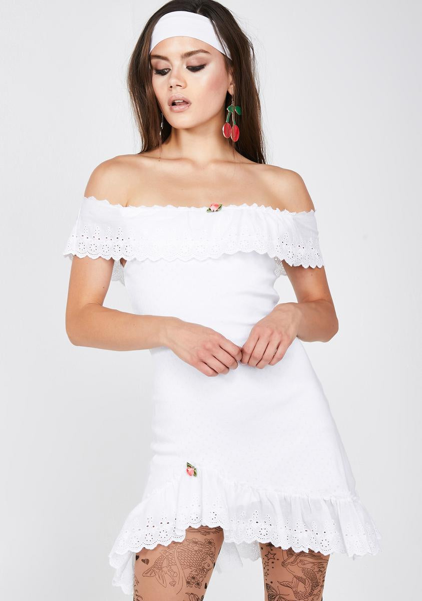 bombshell mini dress white Sugar Thrillz Eyelet Off Shoulder Mini Dress – Dolls Kill