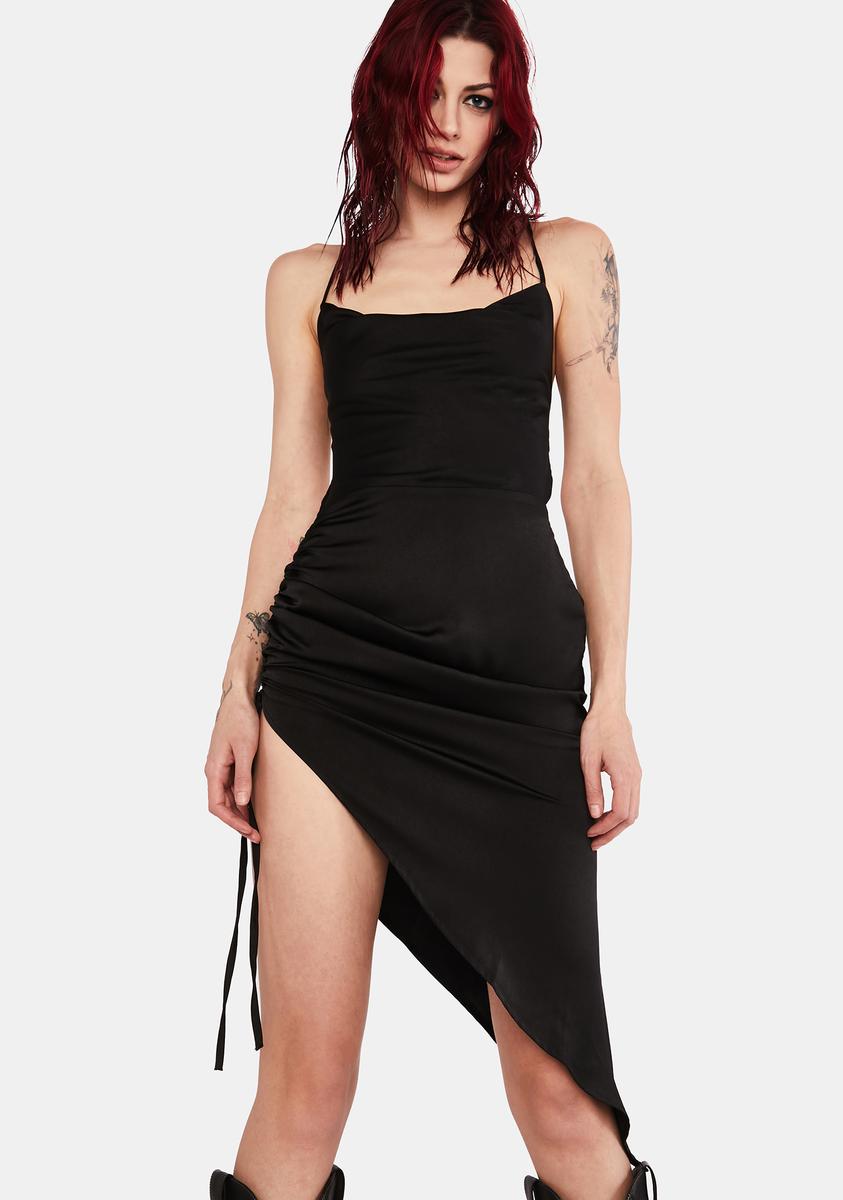 Cowl Neck Asymmetrical Mini Dress - Black Dolls Kill Cowl Neck Asymmetrical Mini Dress - Black Dolls Kill