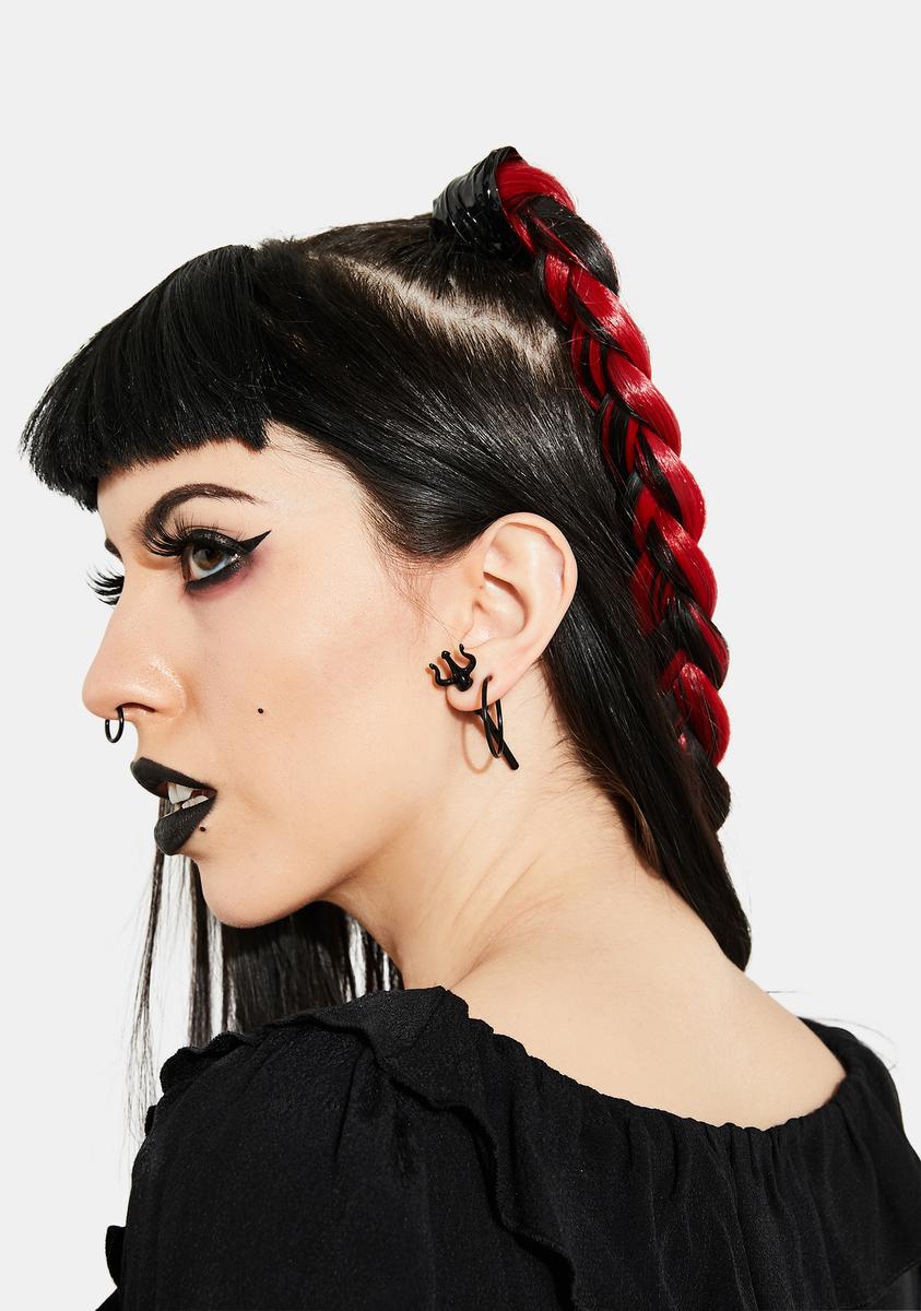 Through The Ears Pitchfork Stud Earrings Black Dolls Kill