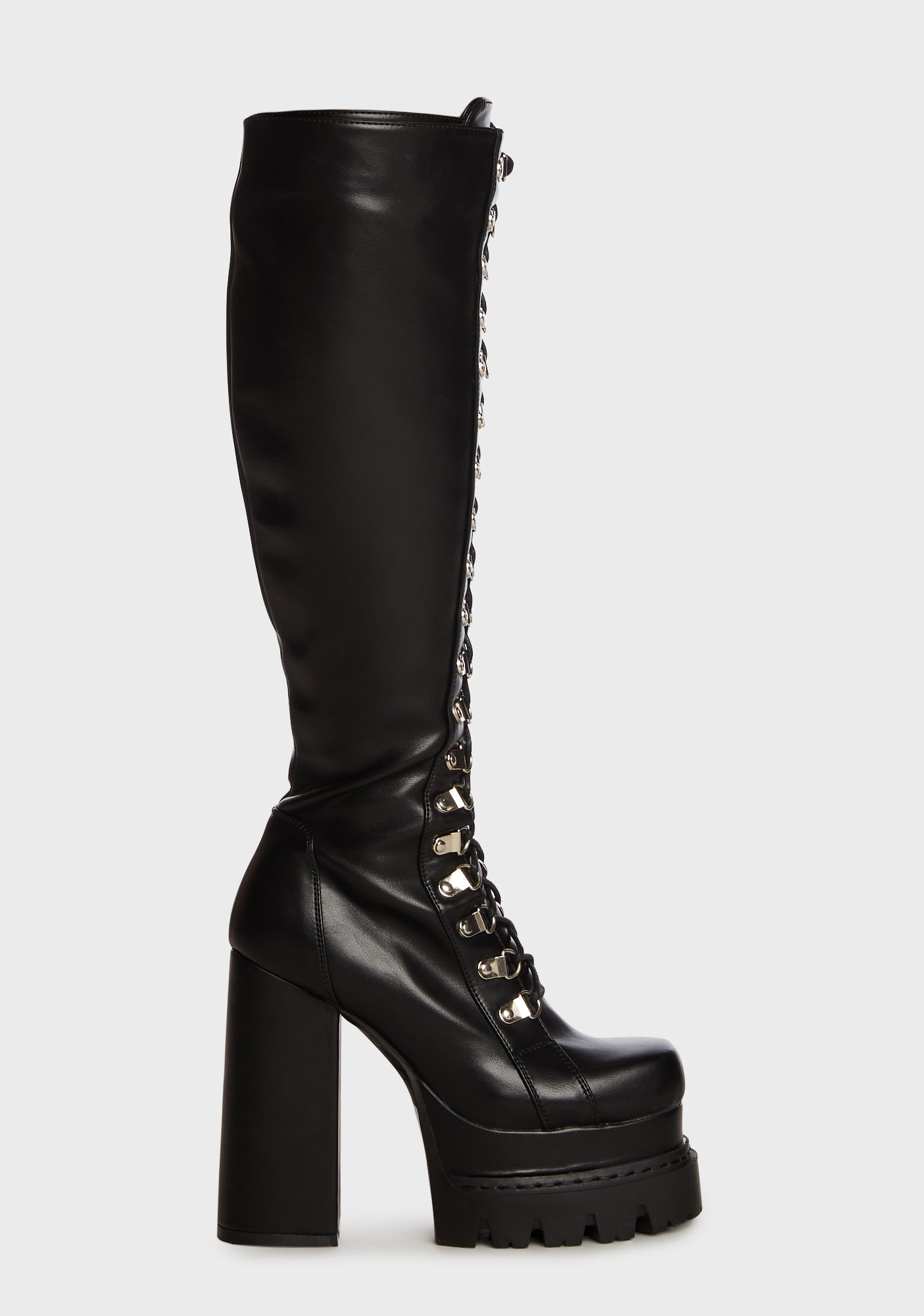 Lamoda Lace up Zipper Thigh High Boots - Black