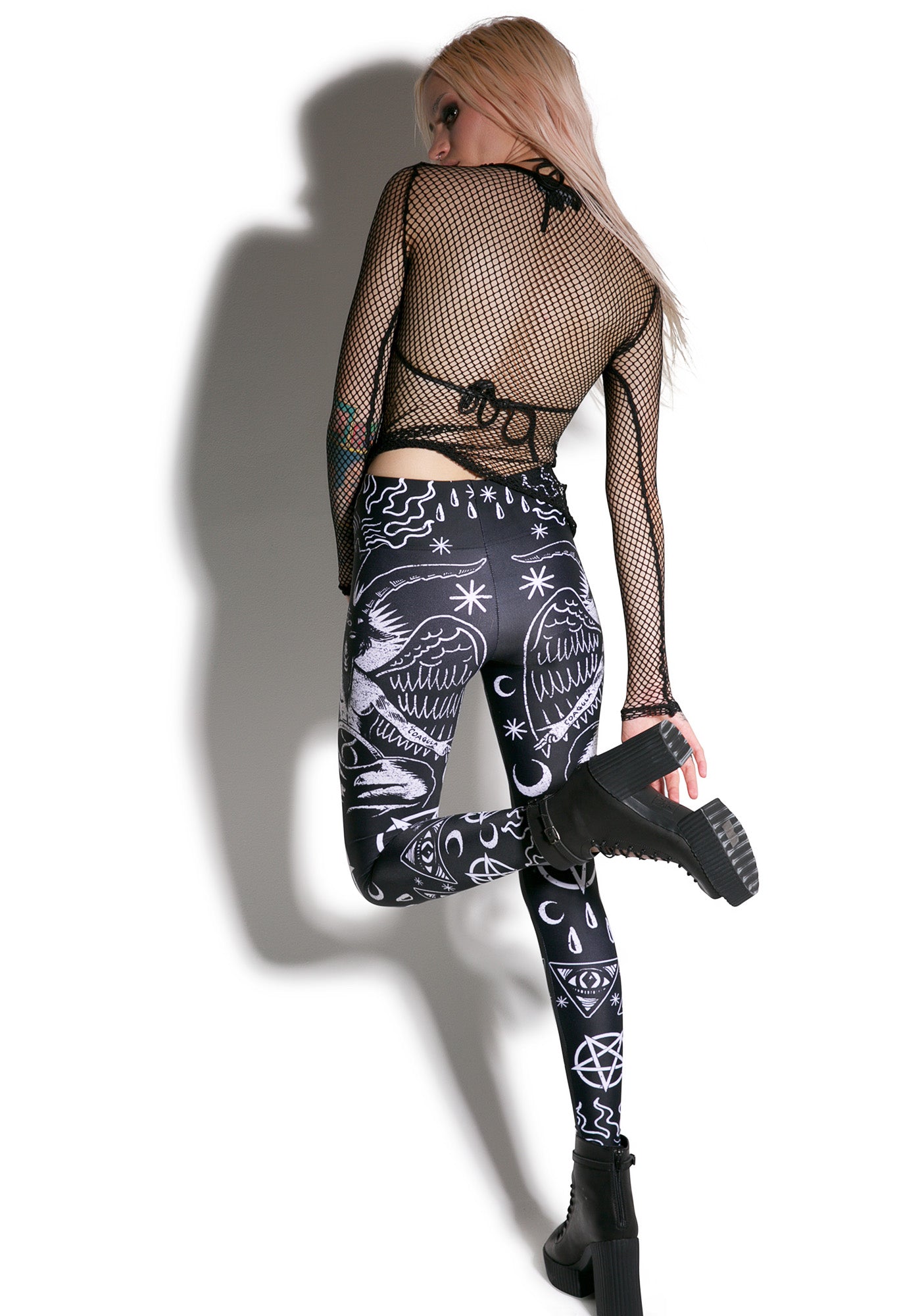 Leggings Queen Of Darkness Gothique Black Leggings With Lacing And Bows Prin - Vente Rock Privée