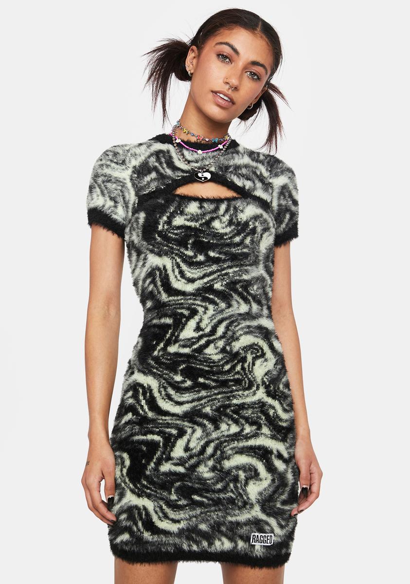 The Ragged Priest Marble Print Eyelash Knit Mini Dress