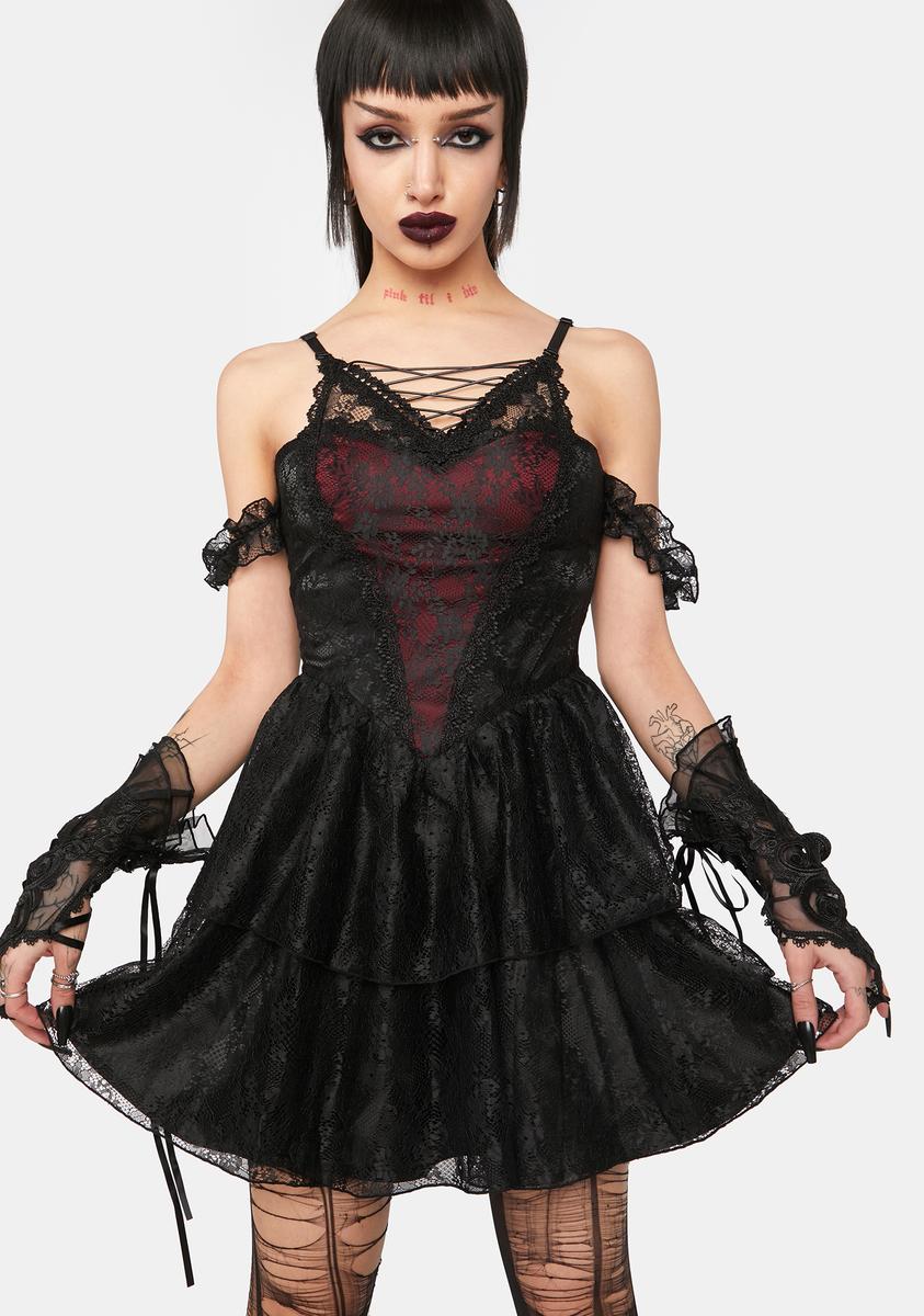 Dark In Love Lace Off The Shoulder Mini Dress - Black/Red Dolls Kill Dark In Love Lace Off The Shoulder Mini Dress - Black/Red Dolls Kill