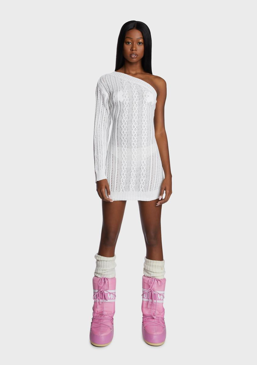 white knitted one shoulder dress Fortunate One