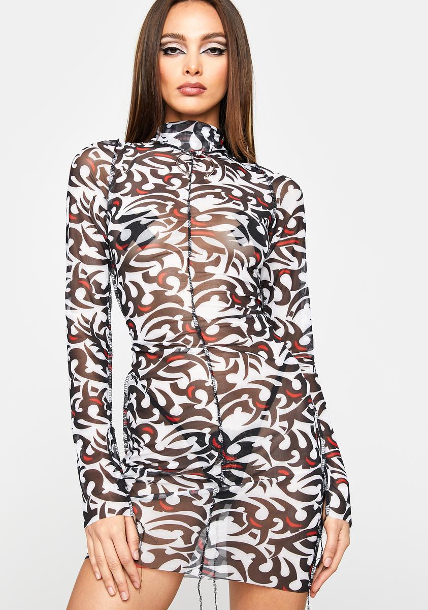 Ivy Berlin Tattoo Print Mesh Dress - Black/White  Dolls Kill