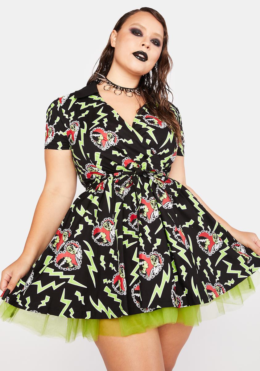 Plus Size Dolls Kill X Monsters Electric Lightning Frankenstein Graphic  Print Mini Dress - Black