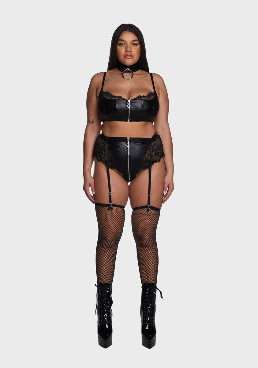 Plus Size Vegan Leather Lace Bra Garter Panty Set - Black Dolls Kill Plus Size Vegan Leather Lace Bra Garter Panty Set - Black Dolls Kill