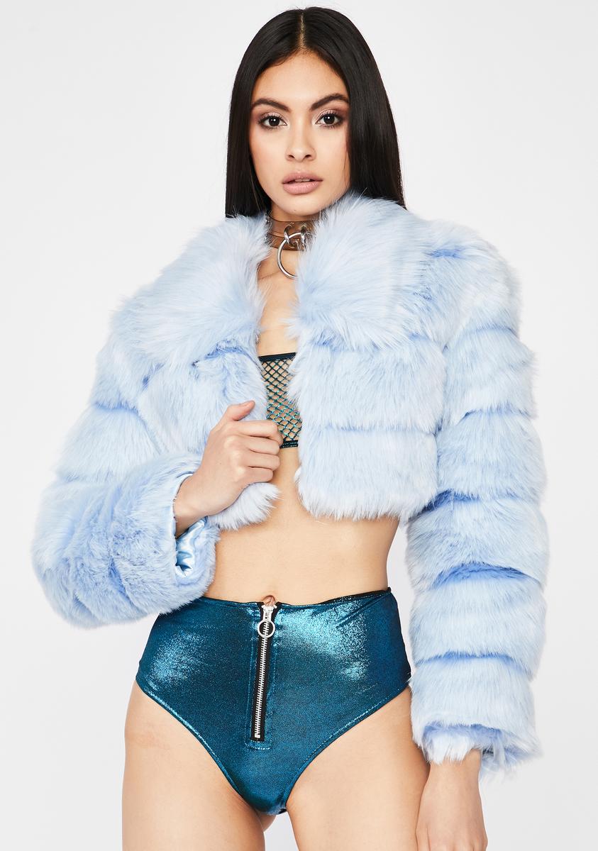 Cropped Jacket Pale Blue Faux Fur Jacket Faux Fur Crop Jacket Baby