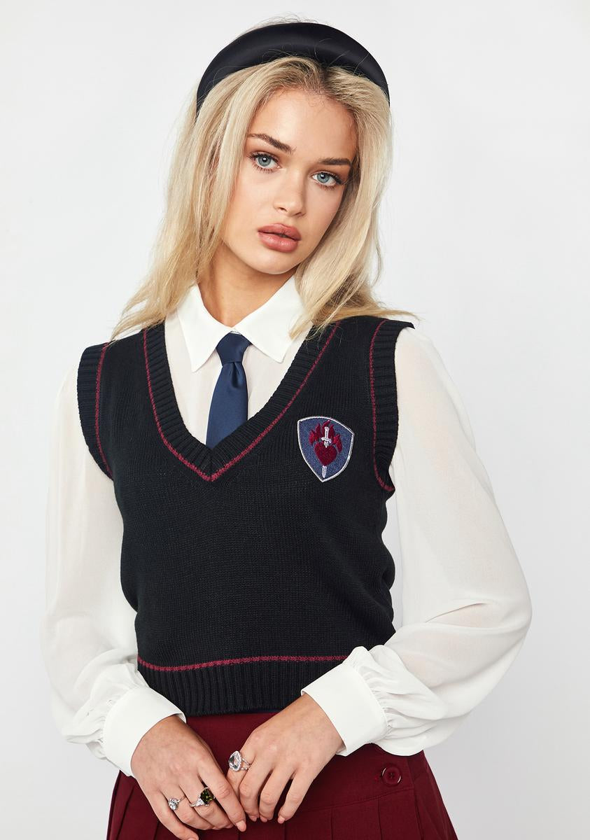 Current Mood College Knit Sweater Vest - Black – Dolls Kill